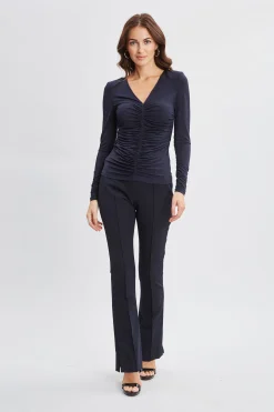 Elie Tahari Ruched V-Neck Knit- Tops & Sweaters