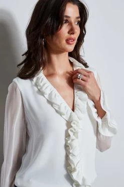 Elie Tahari Ruffle Silk Shirt- Tops & Sweaters