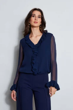 Elie Tahari Ruffle Silk Shirt- Tops & Sweaters|Suiting