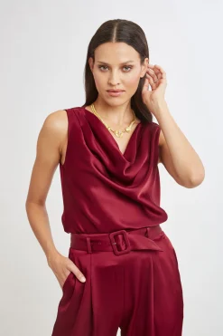 Elie Tahari Satin Cowl Top- Tops & Sweaters