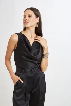 Elie Tahari Satin Cowl Top- Tops & Sweaters|Suiting