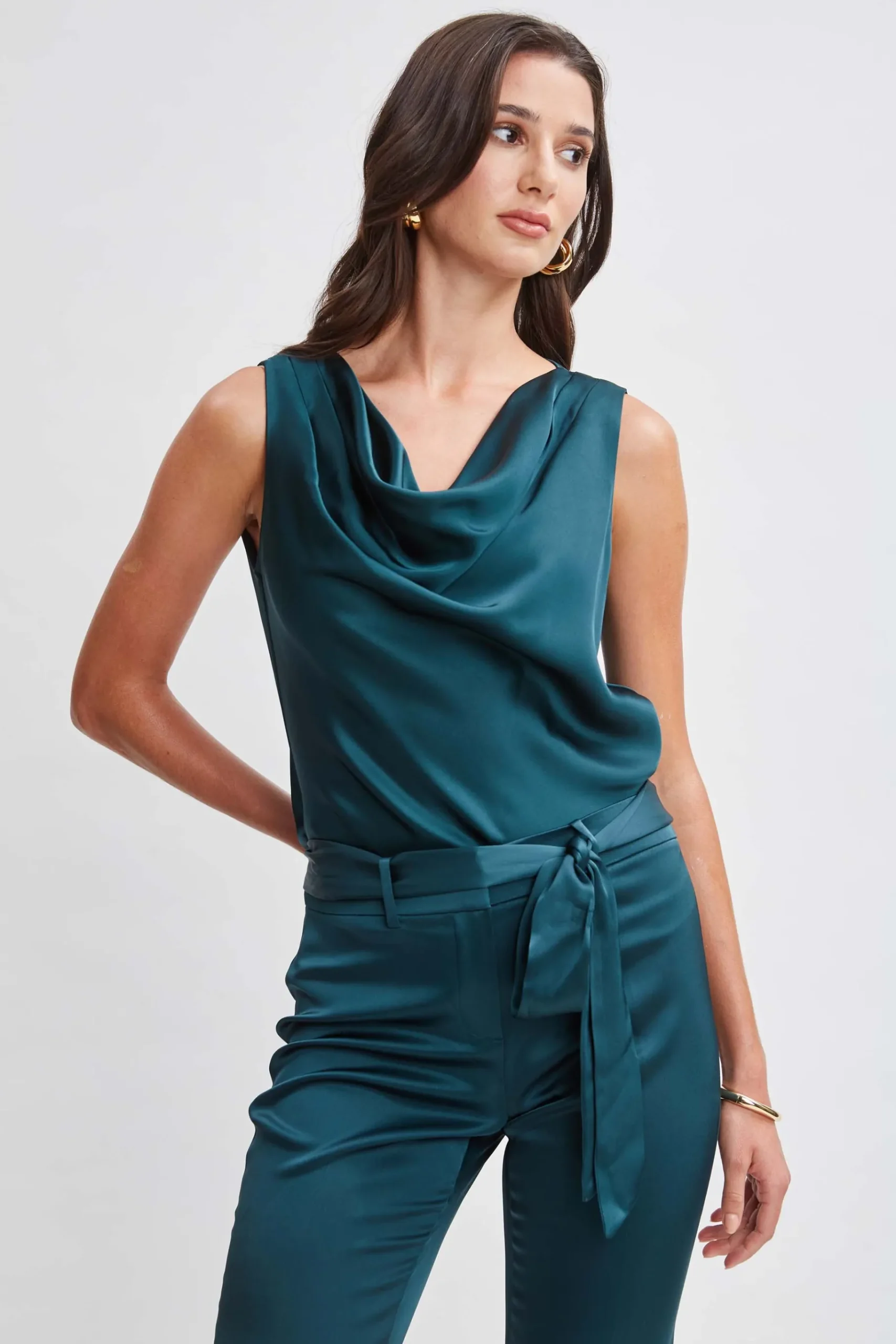 Elie Tahari Satin Cowl Top- Tops & Sweaters