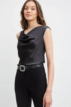 Elie Tahari Satin Crystal Cowl Top- Tops & Sweaters