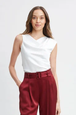 Elie Tahari Satin Crystal Cowl Top- Tops & Sweaters