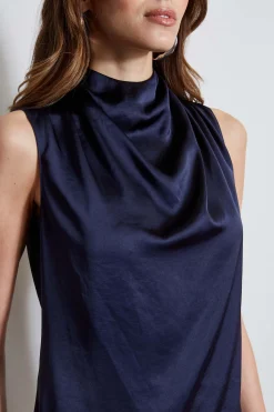 Elie Tahari Satin Draped Neck Top- Tops & Sweaters