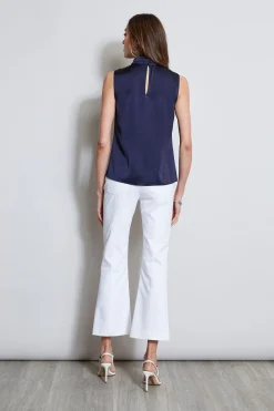 Elie Tahari Satin Draped Neck Top- Tops & Sweaters