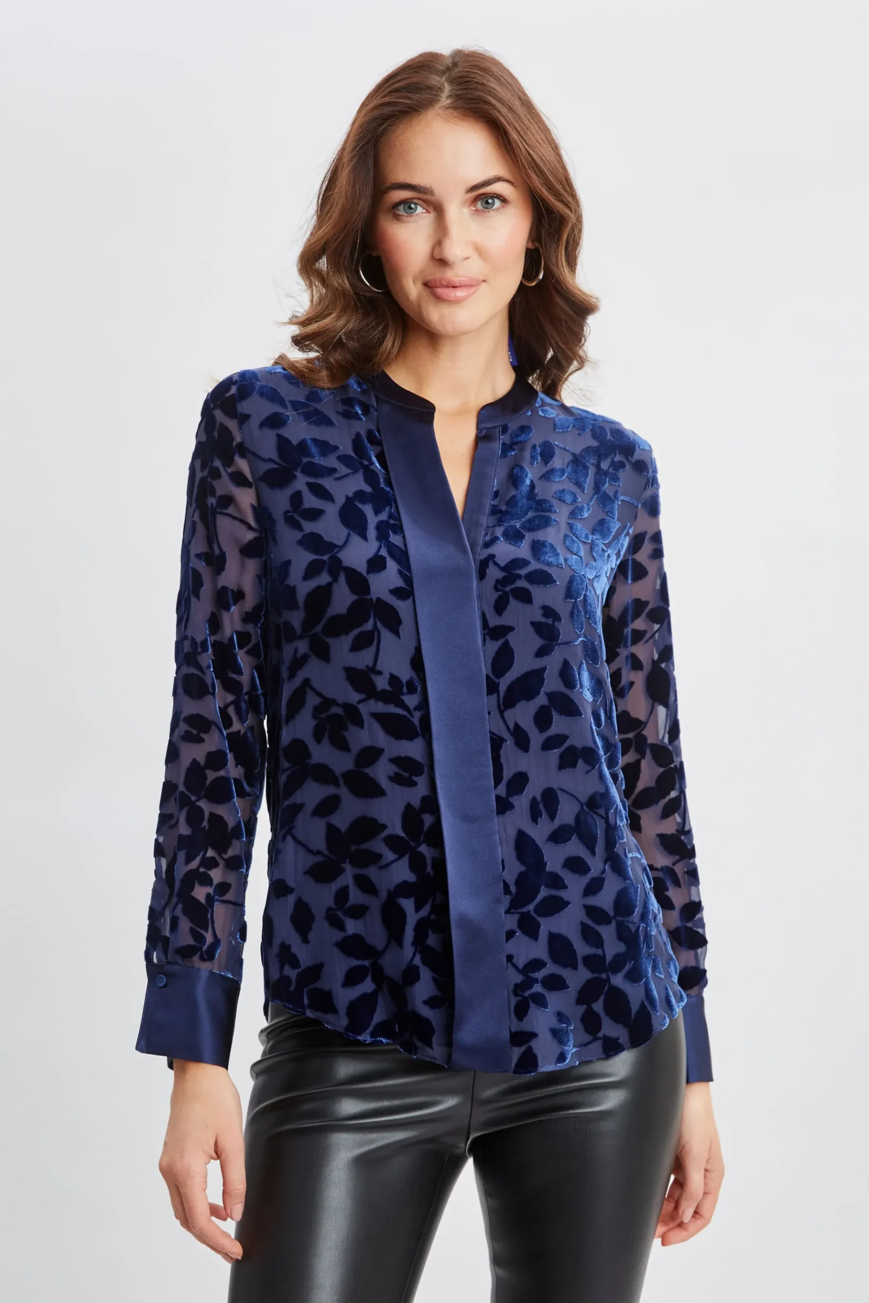 Elie Tahari Satin Velvet Burnout Shirt- Tops & Sweaters