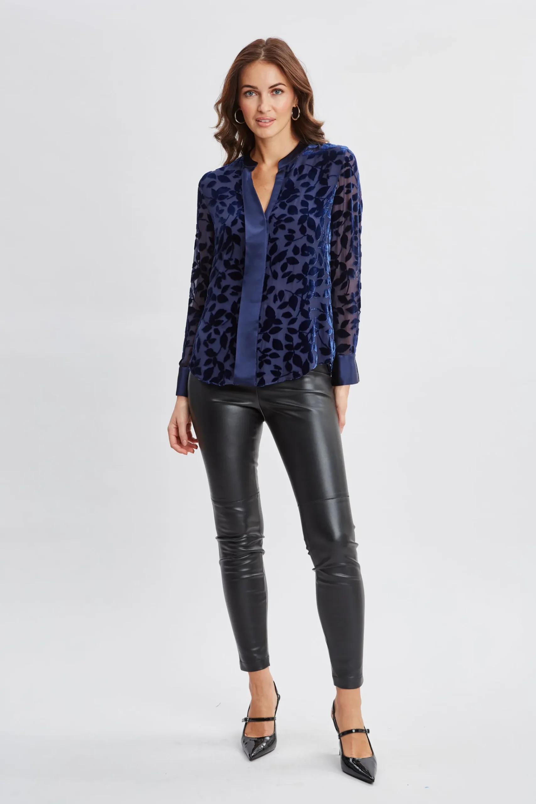 Elie Tahari Satin Velvet Burnout Shirt- Tops & Sweaters
