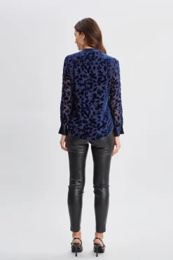 Elie Tahari Satin Velvet Burnout Shirt- Tops & Sweaters