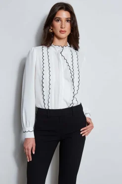 Elie Tahari Scallop Button Down Shirt- Tops & Sweaters