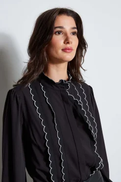 Elie Tahari Scallop Button Down Shirt- Tops & Sweaters
