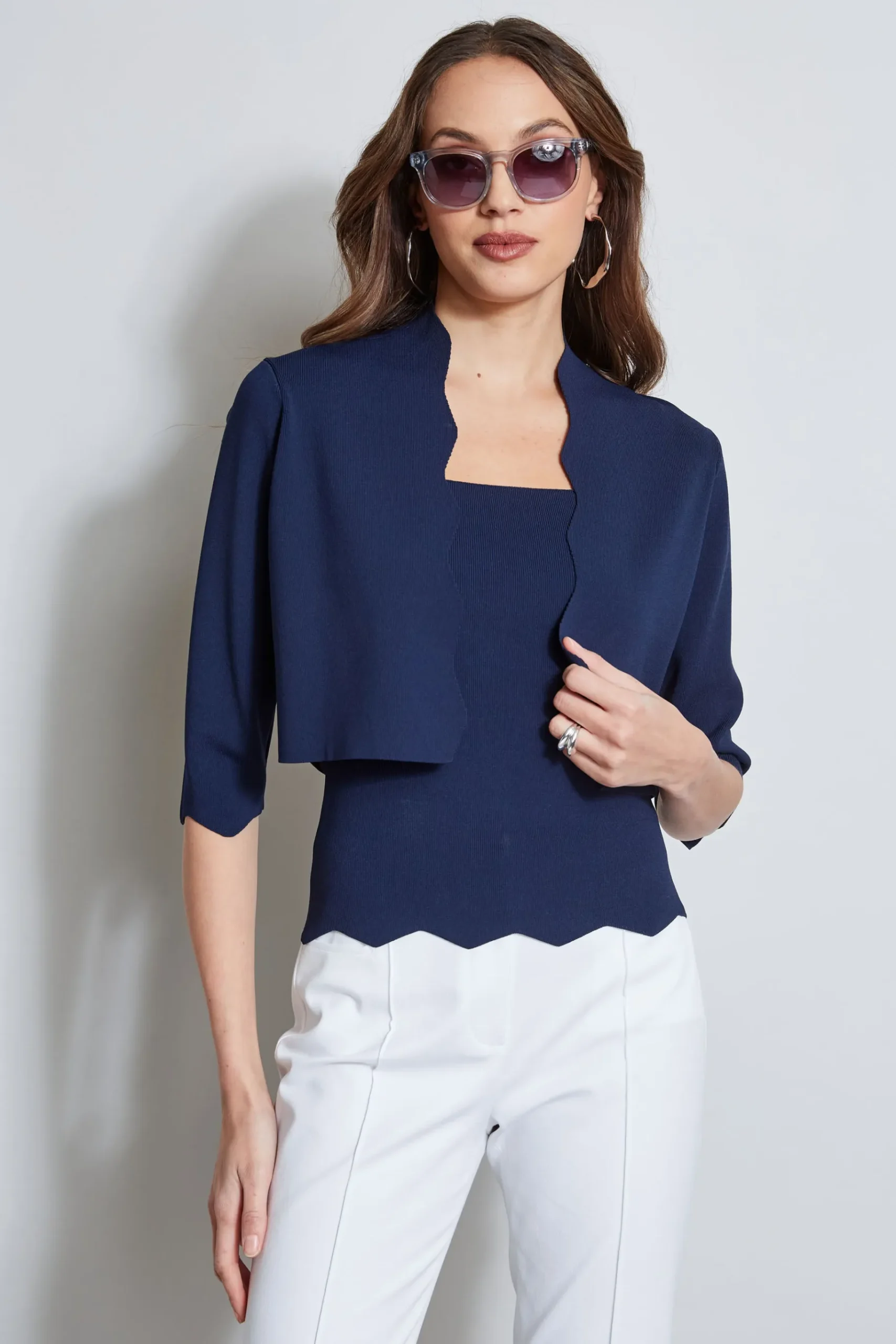 Elie Tahari Scallop Cardigan- Tops & Sweaters