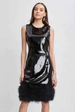 Elie Tahari Sequin Feather Hem Dress- Dresses & Jumpsuits