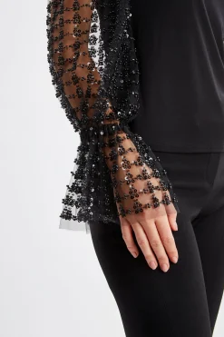 Elie Tahari Sequin Sleeve Knit- Tops & Sweaters