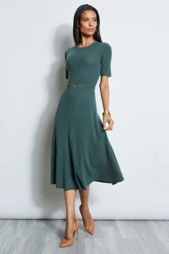 Elie Tahari Short Sleeve Cashmere Belted Dress- Short Sleeve Dresses|Midi Dresses