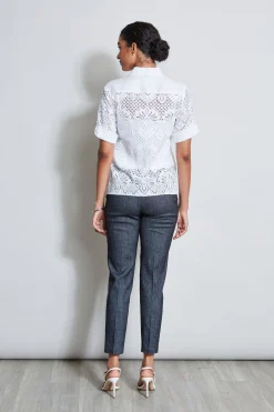 Elie Tahari Short Sleeve Lace Utility Shirt- Tops & Sweaters