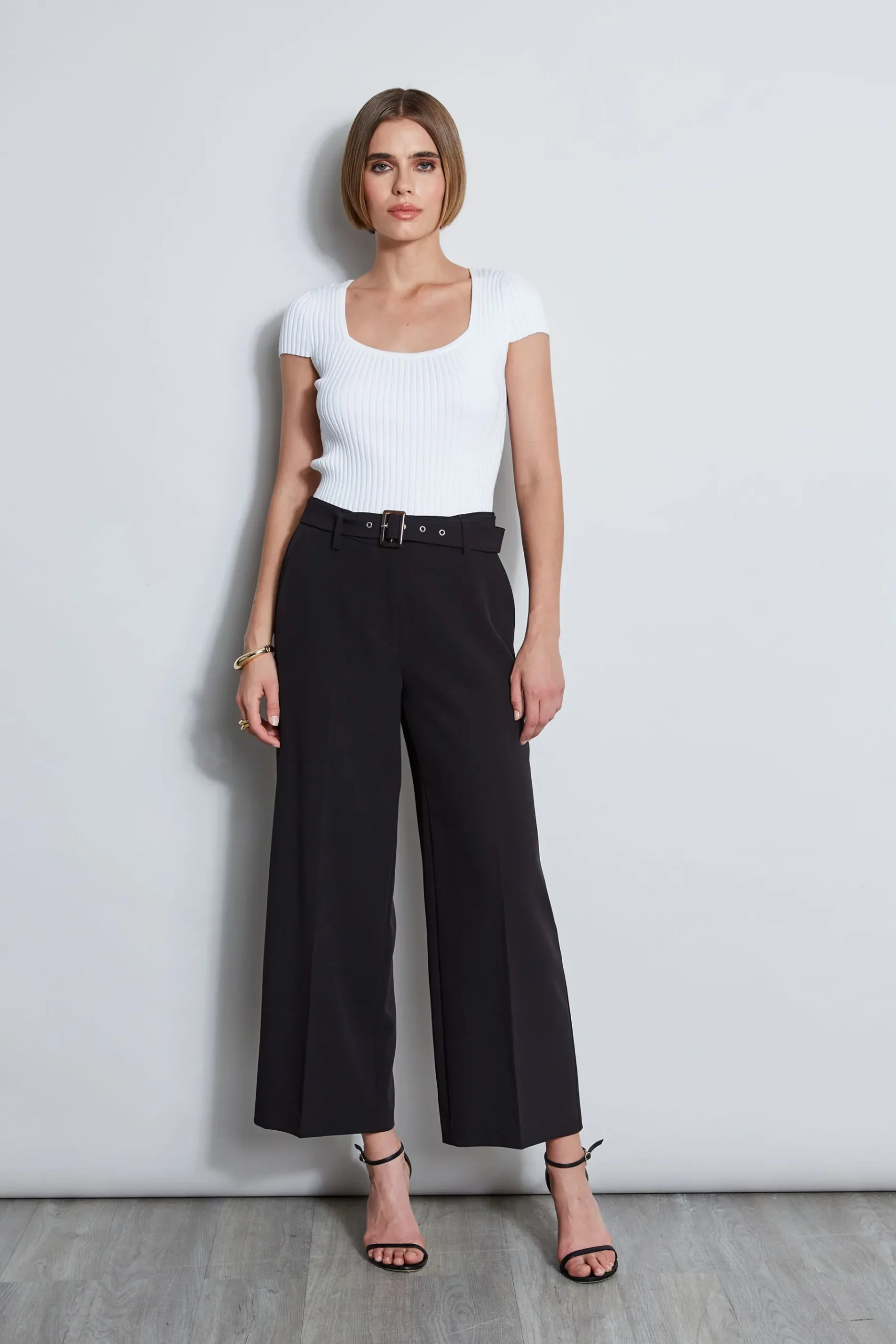 Elie Tahari Short Sleeve Rib Sweater- Tops & Sweaters