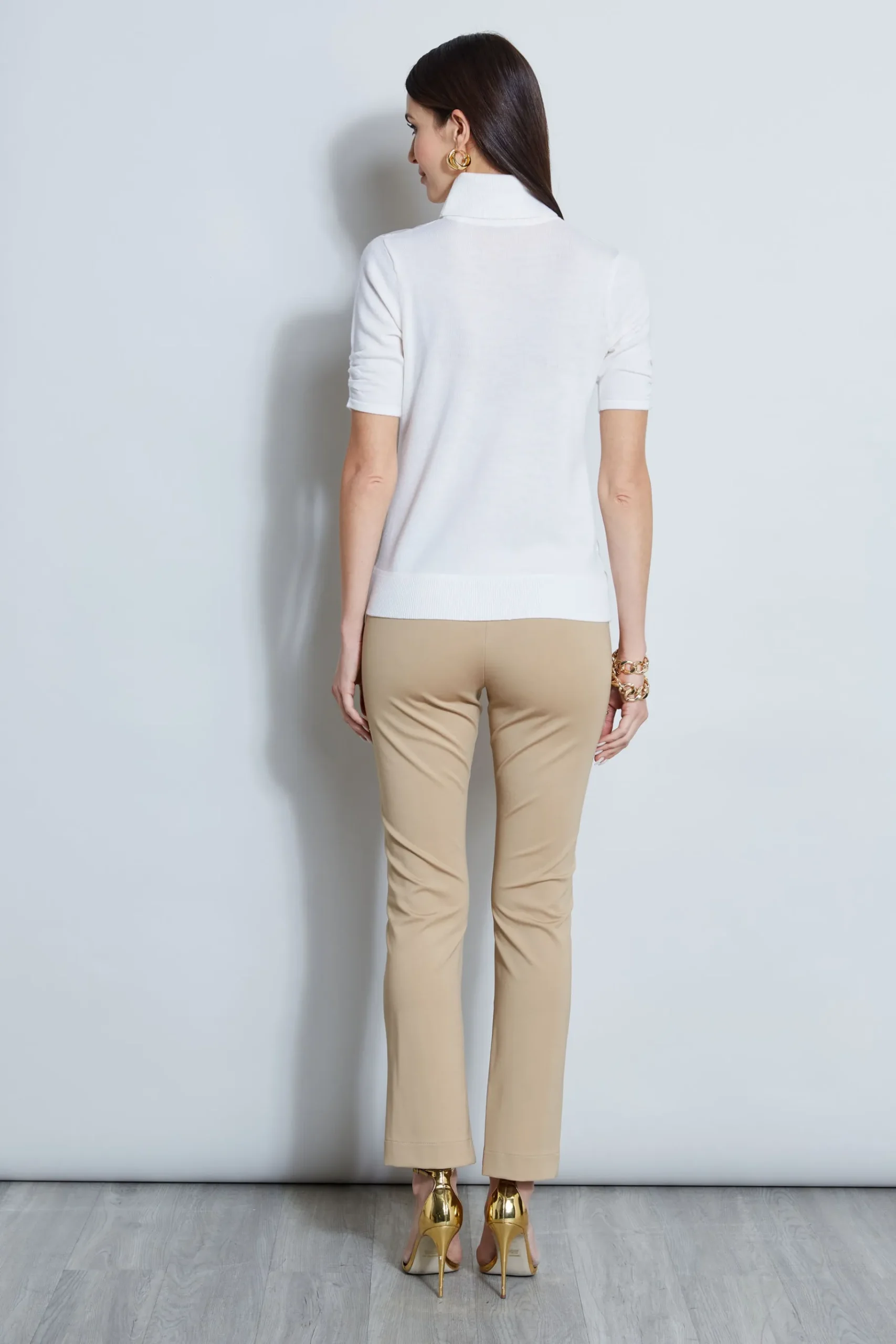 Elie Tahari Short Sleeve Satin Front Sweater- Tops & Sweaters