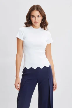 Elie Tahari Short Sleeve Scallop Sweater- Tops & Sweaters
