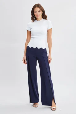 Elie Tahari Short Sleeve Scallop Sweater- Tops & Sweaters