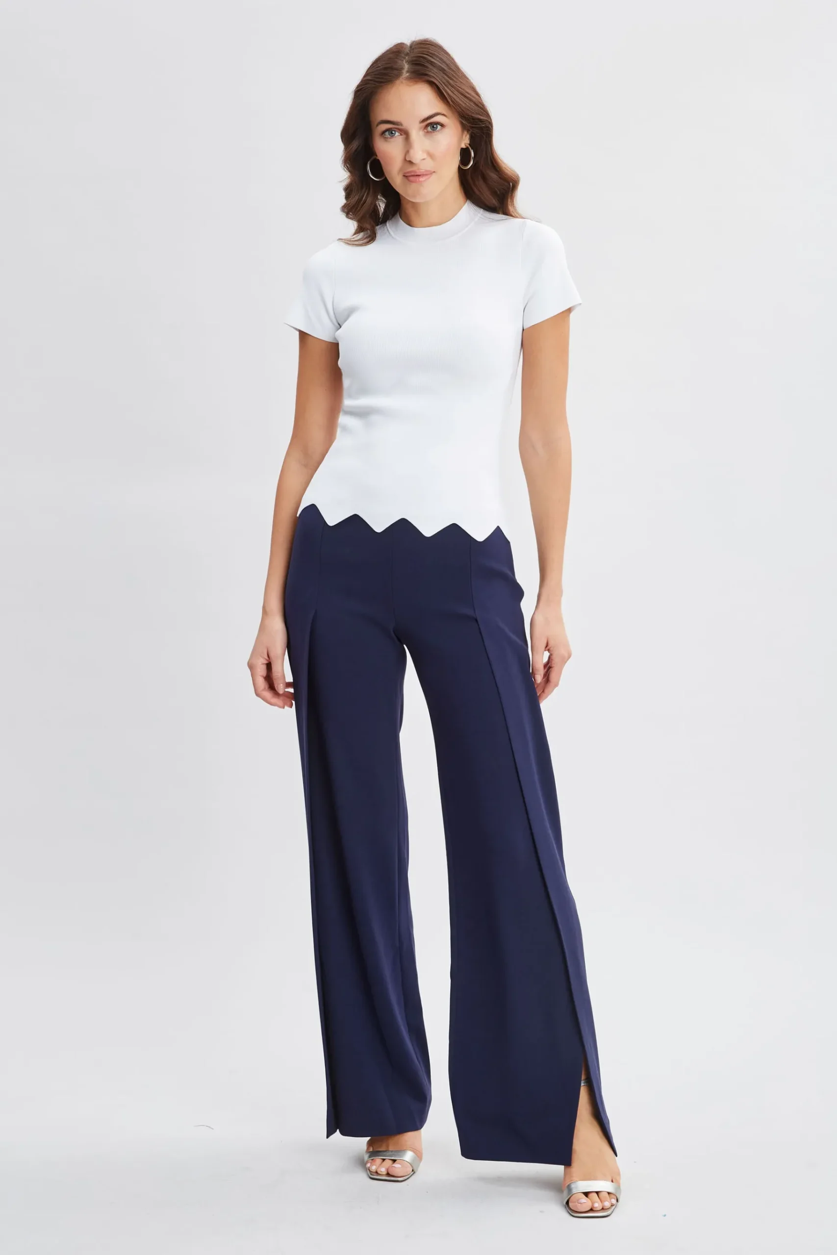 Elie Tahari Short Sleeve Scallop Sweater- Tops & Sweaters