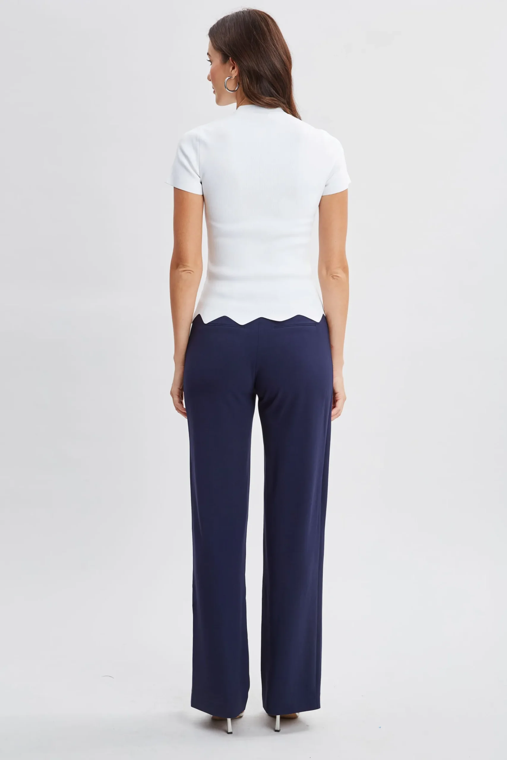 Elie Tahari Short Sleeve Scallop Sweater- Tops & Sweaters