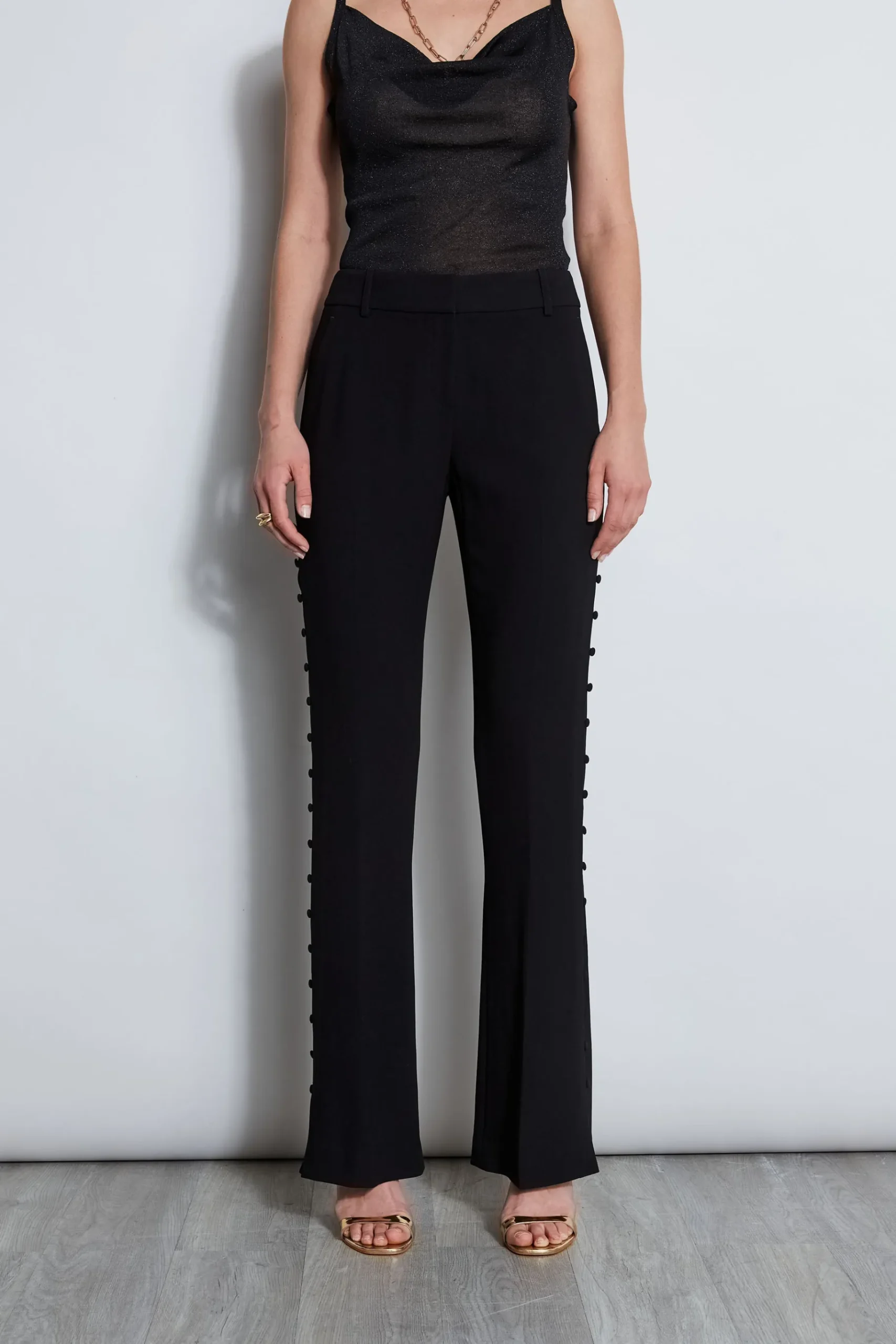 Elie Tahari Side Button Crepe Pant- Bottoms|Suiting