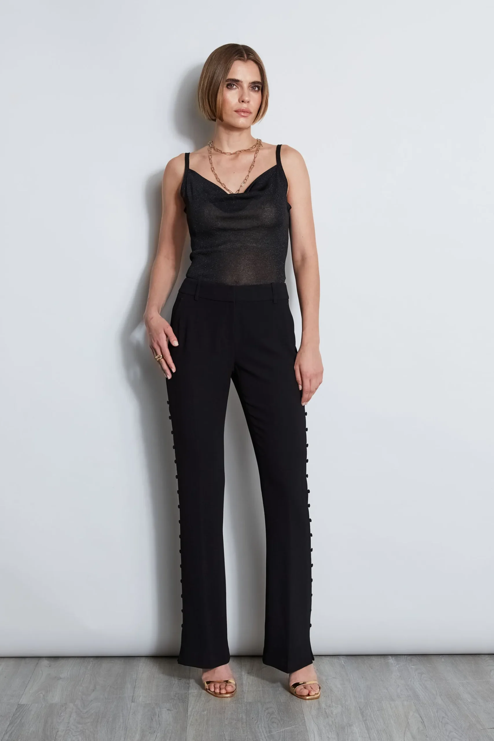 Elie Tahari Side Button Crepe Pant- Bottoms|Suiting