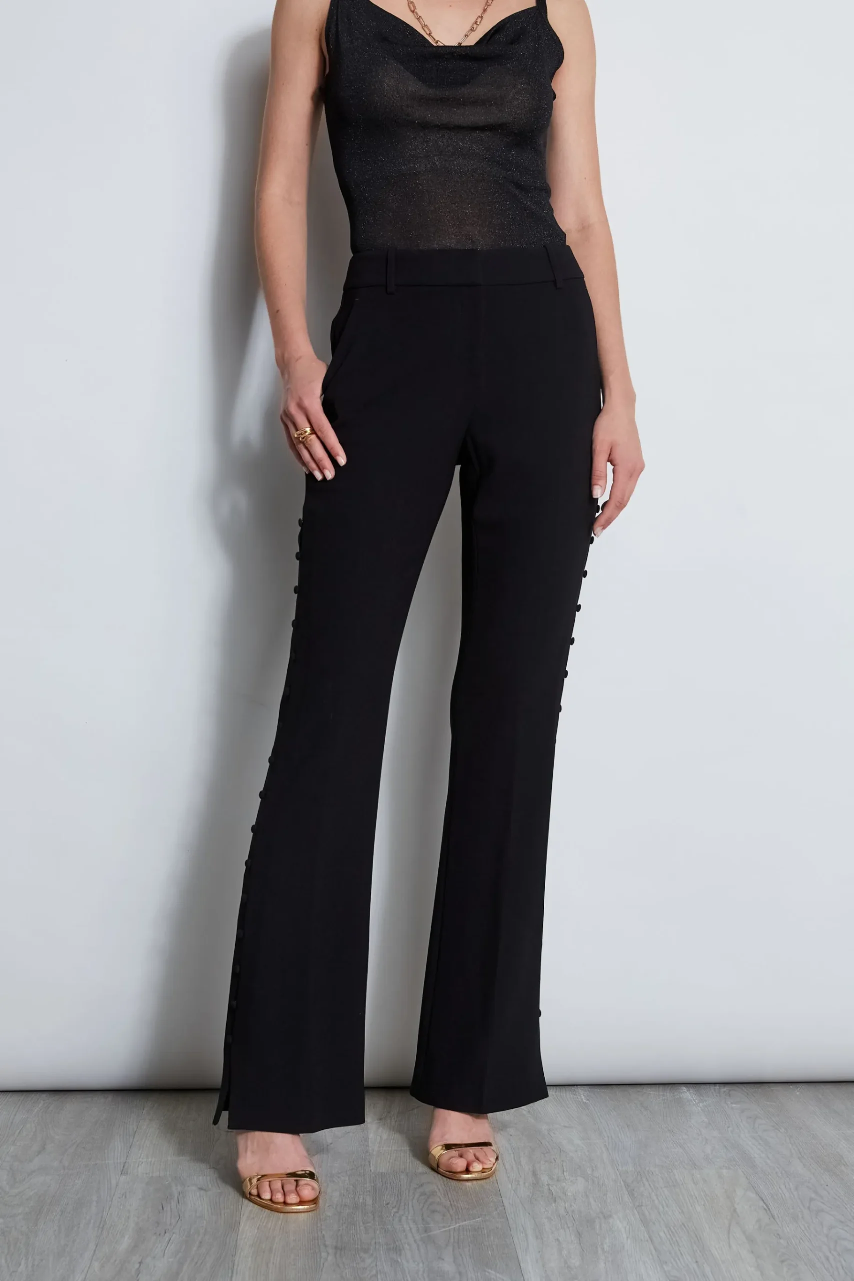 Elie Tahari Side Button Crepe Pant- Bottoms|Suiting