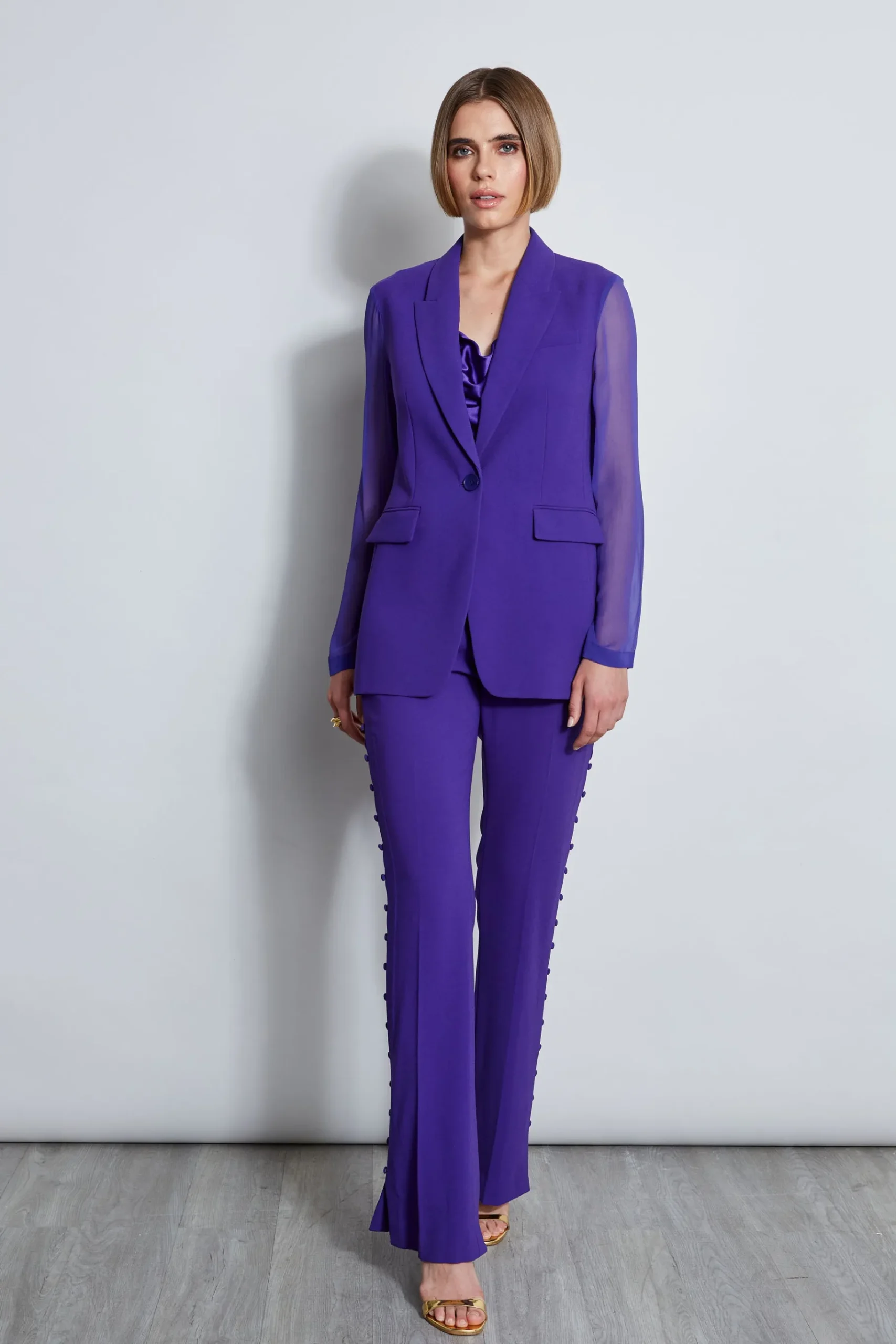Elie Tahari Side Button Crepe Pant- Bottoms|Suiting
