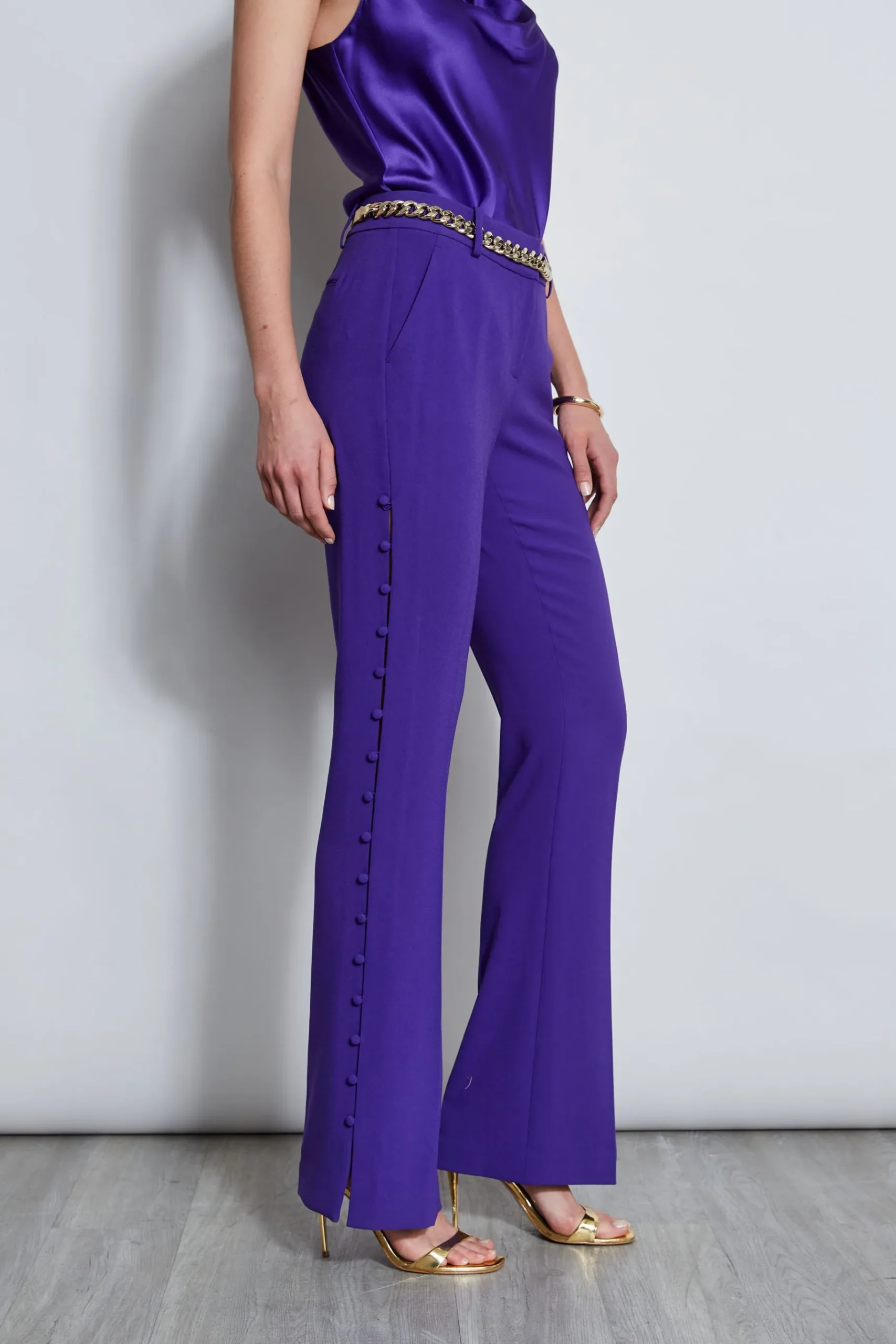 Elie Tahari Side Button Crepe Pant- Bottoms|Suiting
