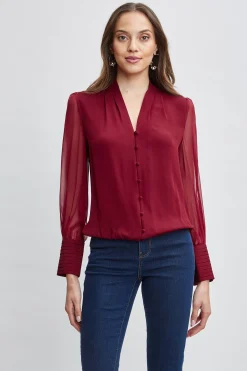 Elie Tahari Silk Blouson Button Shirt- Tops & Sweaters