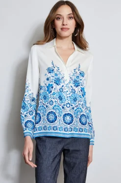 Elie Tahari Silk Cascade Garden Shirt- Tops & Sweaters