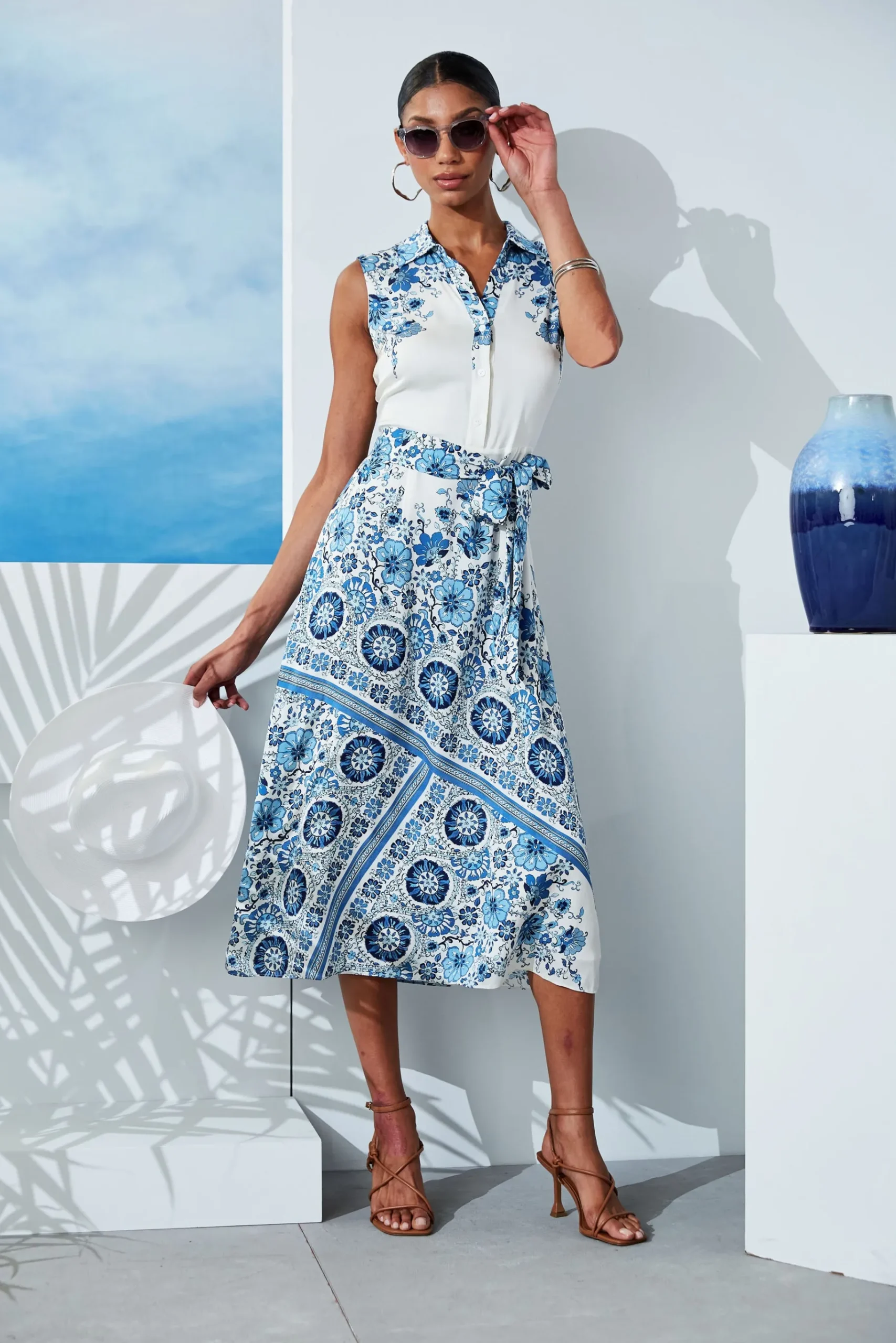 Elie Tahari Silk Cascade Garden Shirt Dress- Dresses & Jumpsuits|Midi Dresses
