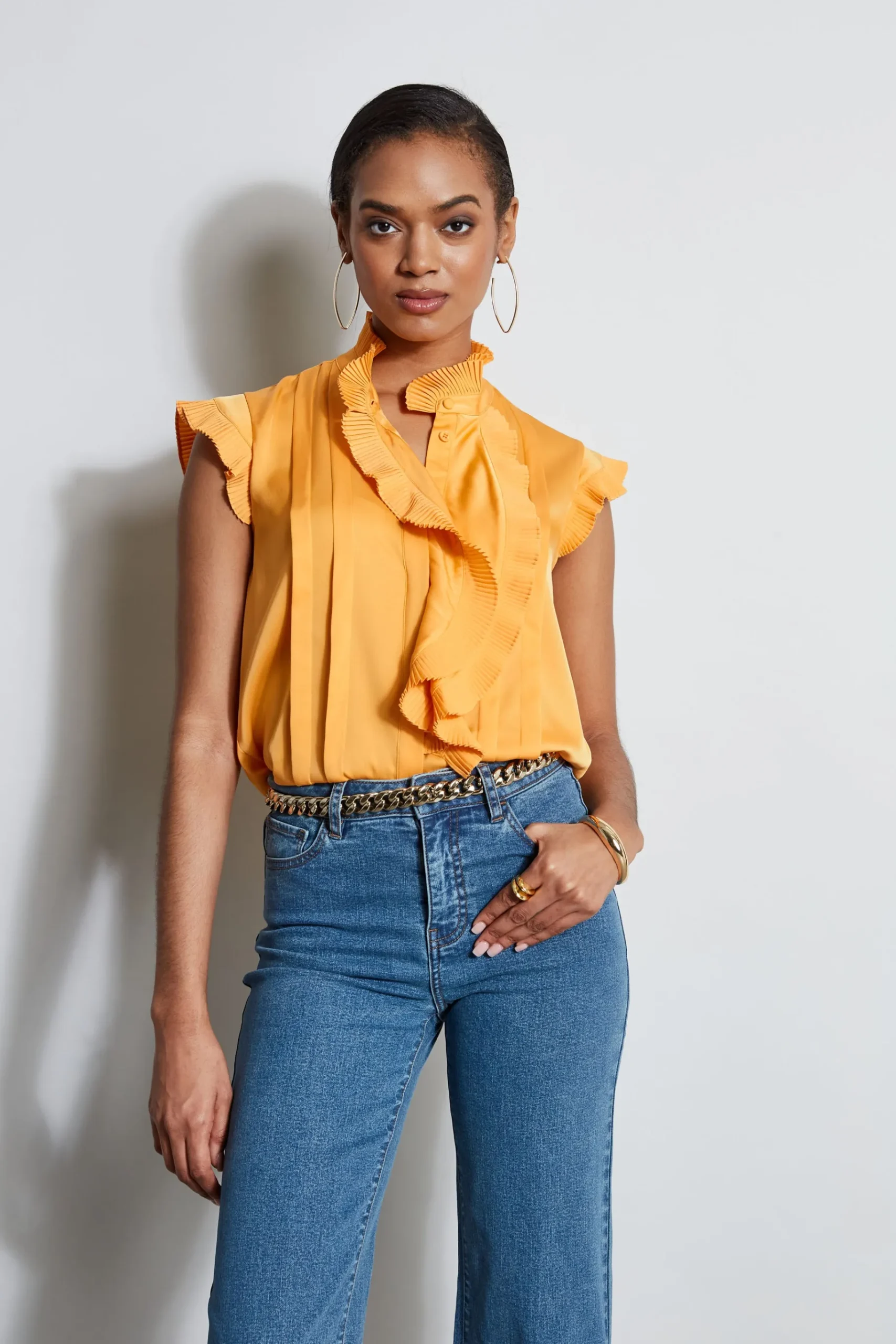 Elie Tahari Silk Cascade Ruffle Shirt- Tops & Sweaters