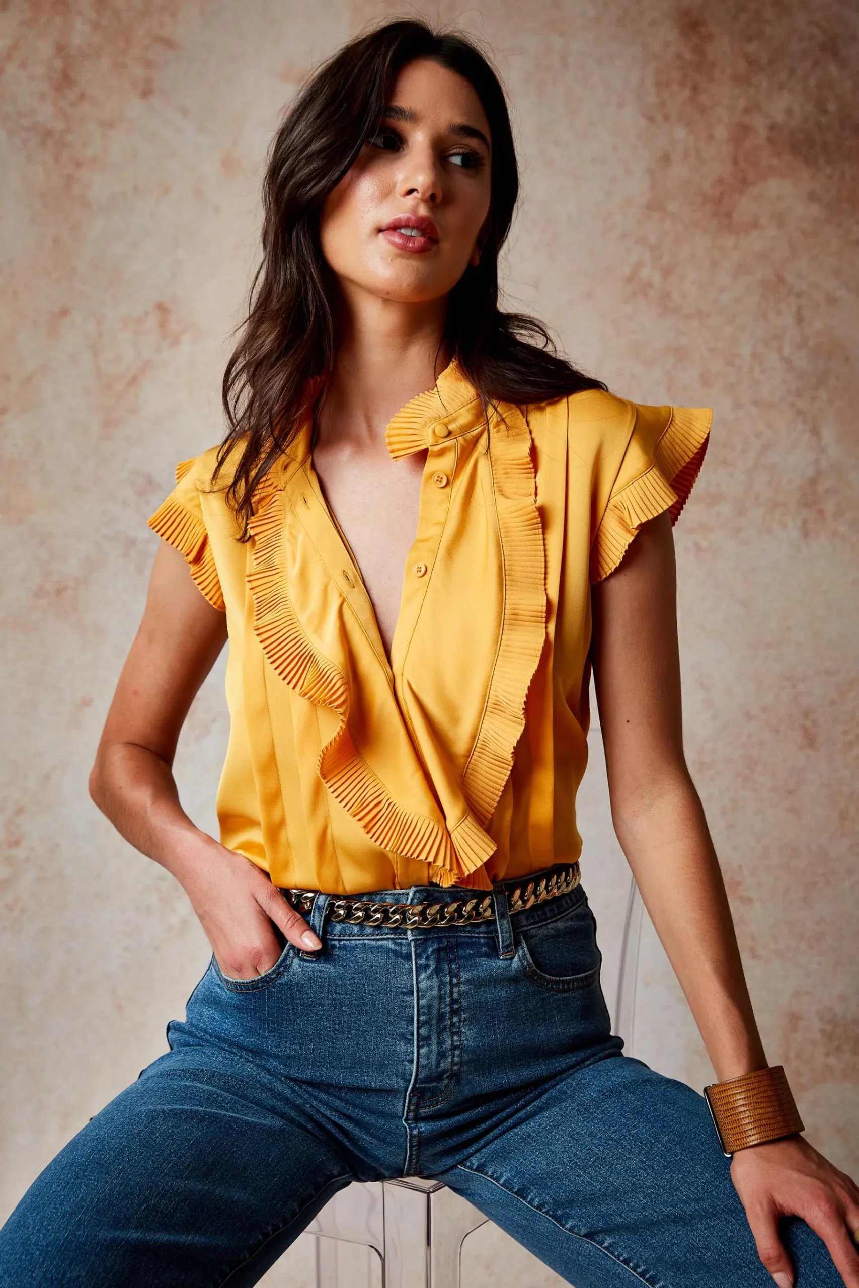 Elie Tahari Silk Cascade Ruffle Shirt- Tops & Sweaters