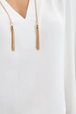 Elie Tahari Silk Chain Tassel Shirt- Tops & Sweaters