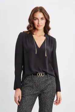 Elie Tahari Silk Chain Tassel Shirt- Tops & Sweaters