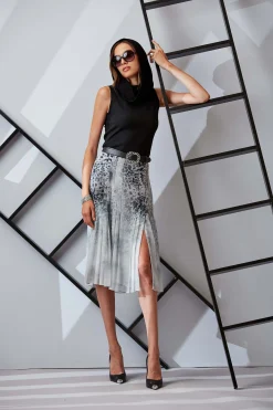 Elie Tahari Silk Chiffon Pleated Cheetah Skirt- Bottoms