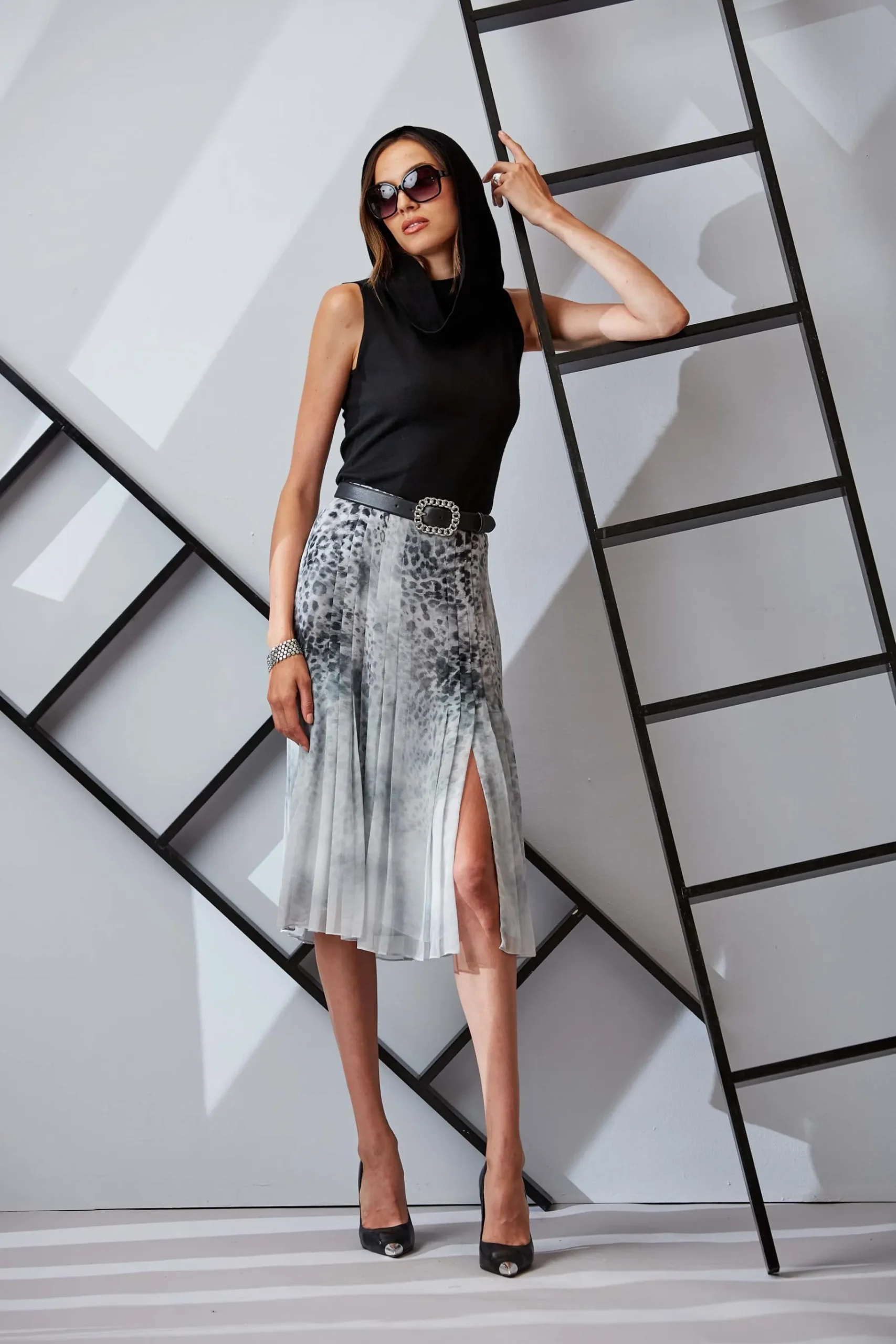 Elie Tahari Silk Chiffon Pleated Cheetah Skirt- Bottoms