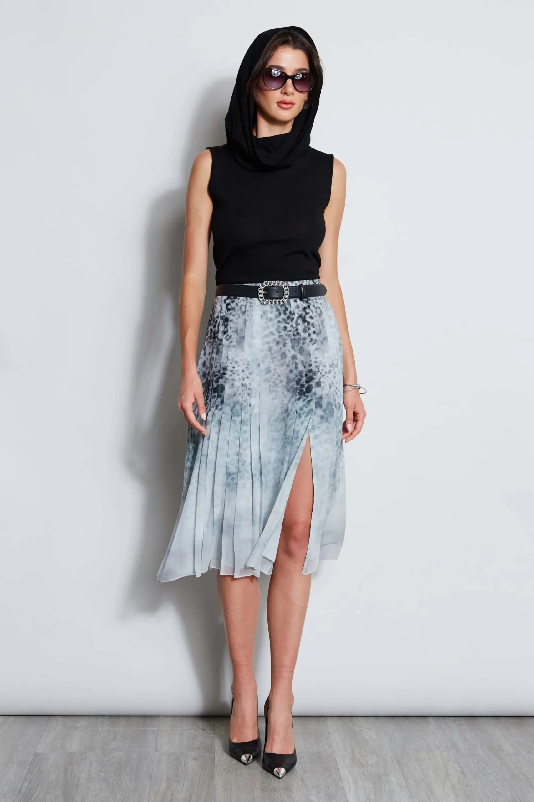 Elie Tahari Silk Chiffon Pleated Cheetah Skirt- Bottoms