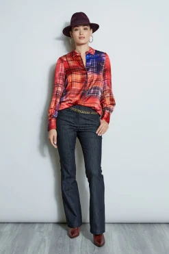 Elie Tahari Silk Digital Plaid Shirt- Tops & Sweaters