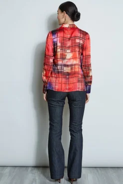 Elie Tahari Silk Digital Plaid Shirt- Tops & Sweaters