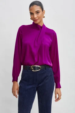 Elie Tahari Silk Draped Neck Shirt- Tops & Sweaters