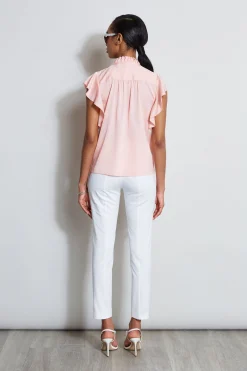 Elie Tahari Silk Embroidered Flutter Sleeve Shirt- Tops & Sweaters