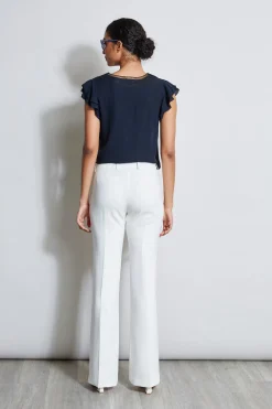 Elie Tahari Silk Flutter Sleeve Embroidered Shirt- Tops & Sweaters