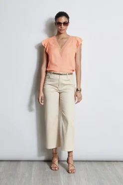 Elie Tahari Silk Flutter Sleeve Embroidered Shirt- Tops & Sweaters