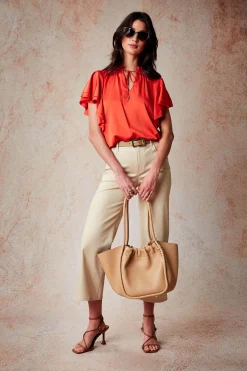 Elie Tahari Silk Flutter Sleeve Tie Shirt- Tops & Sweaters