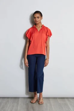Elie Tahari Silk Flutter Sleeve Tie Shirt- Tops & Sweaters