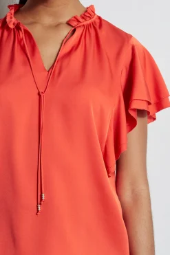 Elie Tahari Silk Flutter Sleeve Tie Shirt- Tops & Sweaters